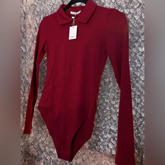 NWT MANGOPOP WOMEN’S LONG SLEEVE BODYSUIT SIZE S BURGUNDY - Picture 4 of 8